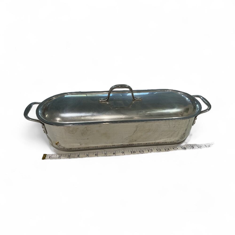 CRATE & BARREL STAINLESS STEEL FISH POACHER WITH LIFTING RACK
